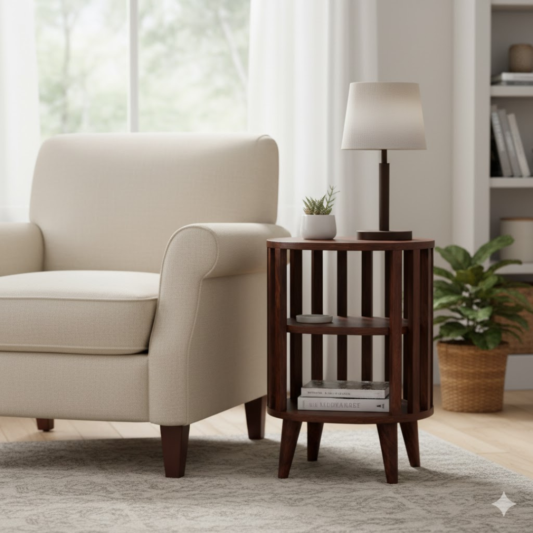 Kastanjehouten nachtkastje - nachtkastje met twee niveaus voor moderne slaapkamers