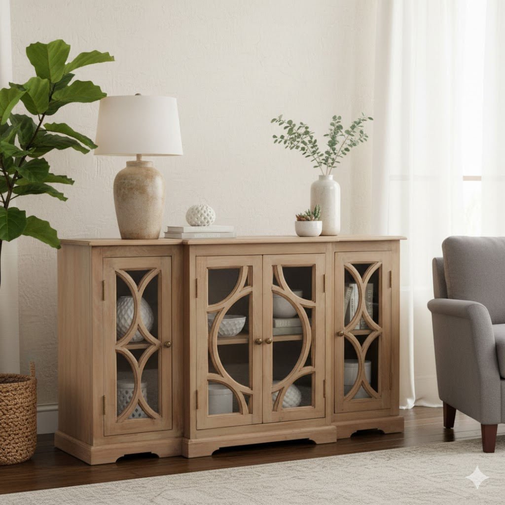 Mediaconsole van gebeeldhouwd hout - Entertainmenttafel van geglazuurd hout