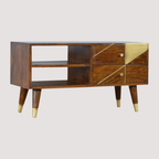 Mediastandaard met gouden afwerking - tv-kast van kastanjehout