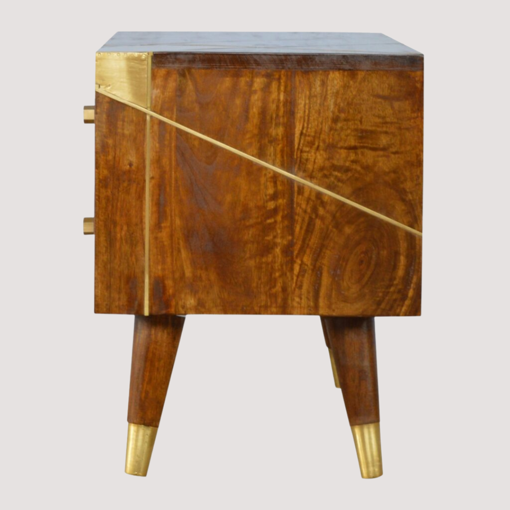 Mediastandaard met gouden afwerking - tv-kast van kastanjehout