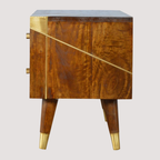 Mediastandaard met gouden afwerking - tv-kast van kastanjehout