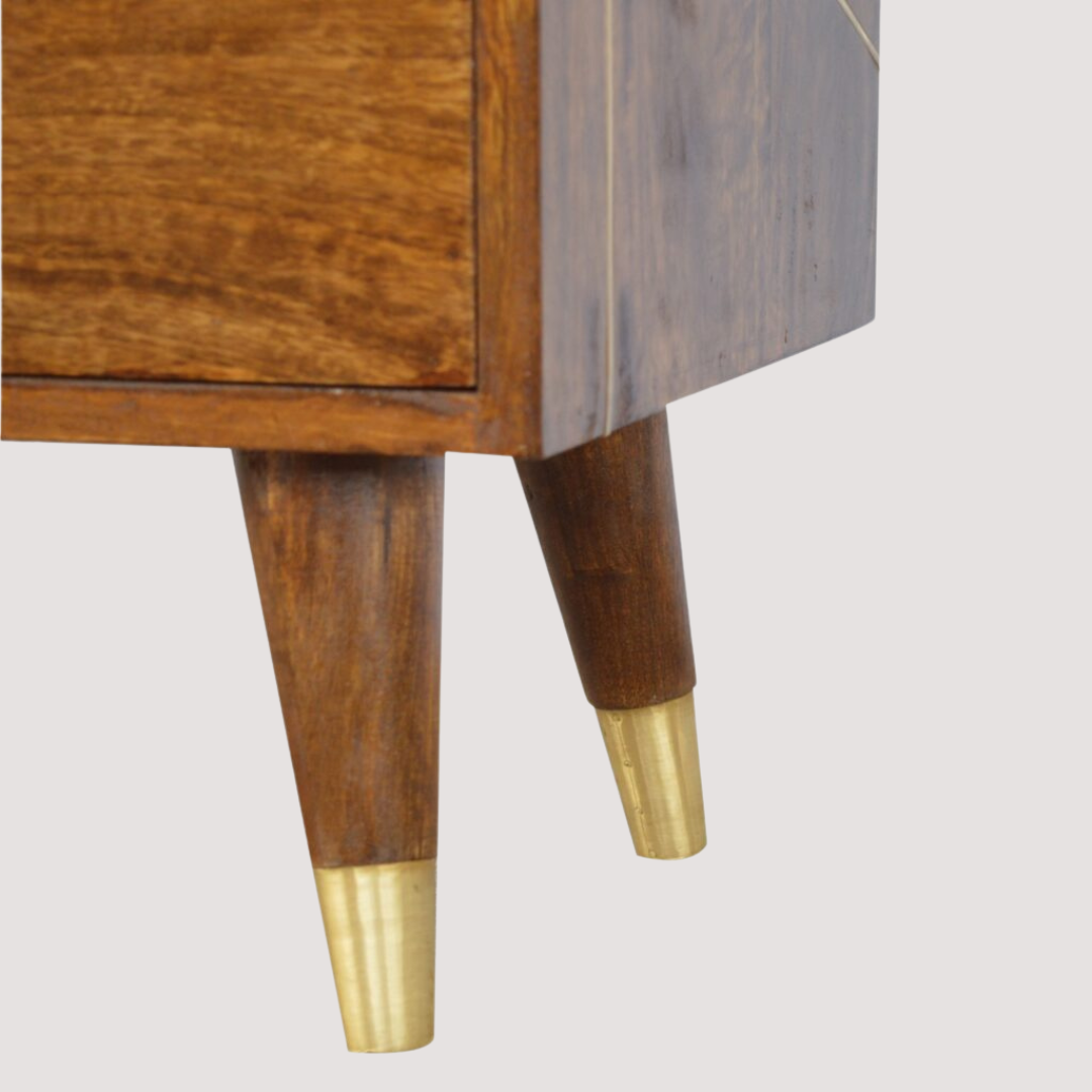 Mediastandaard met gouden afwerking - tv-kast van kastanjehout