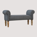 Elegante zwarte tweed gestoffeerde bank - Klassieke accentstoel met gesneden houten poten