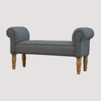 Elegante zwarte tweed gestoffeerde bank - Klassieke accentstoel met gesneden houten poten