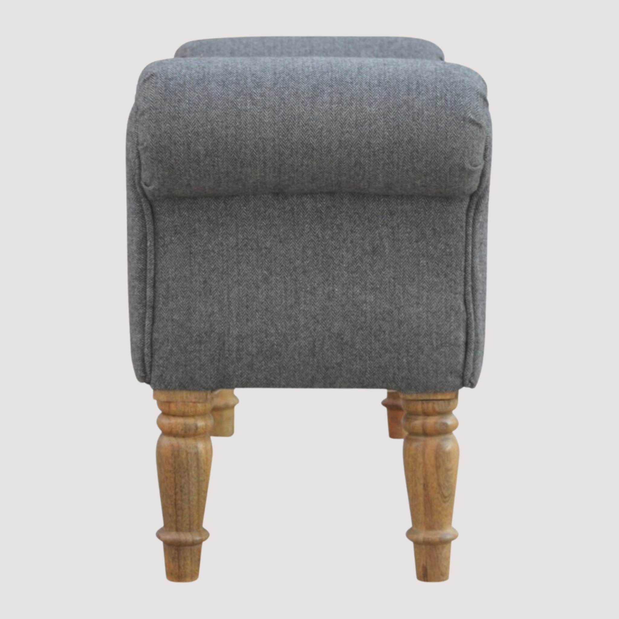 Elegante zwarte tweed gestoffeerde bank - Klassieke accentstoel met gesneden houten poten