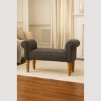 Elegante zwarte tweed gestoffeerde bank - Klassieke accentstoel met gesneden houten poten