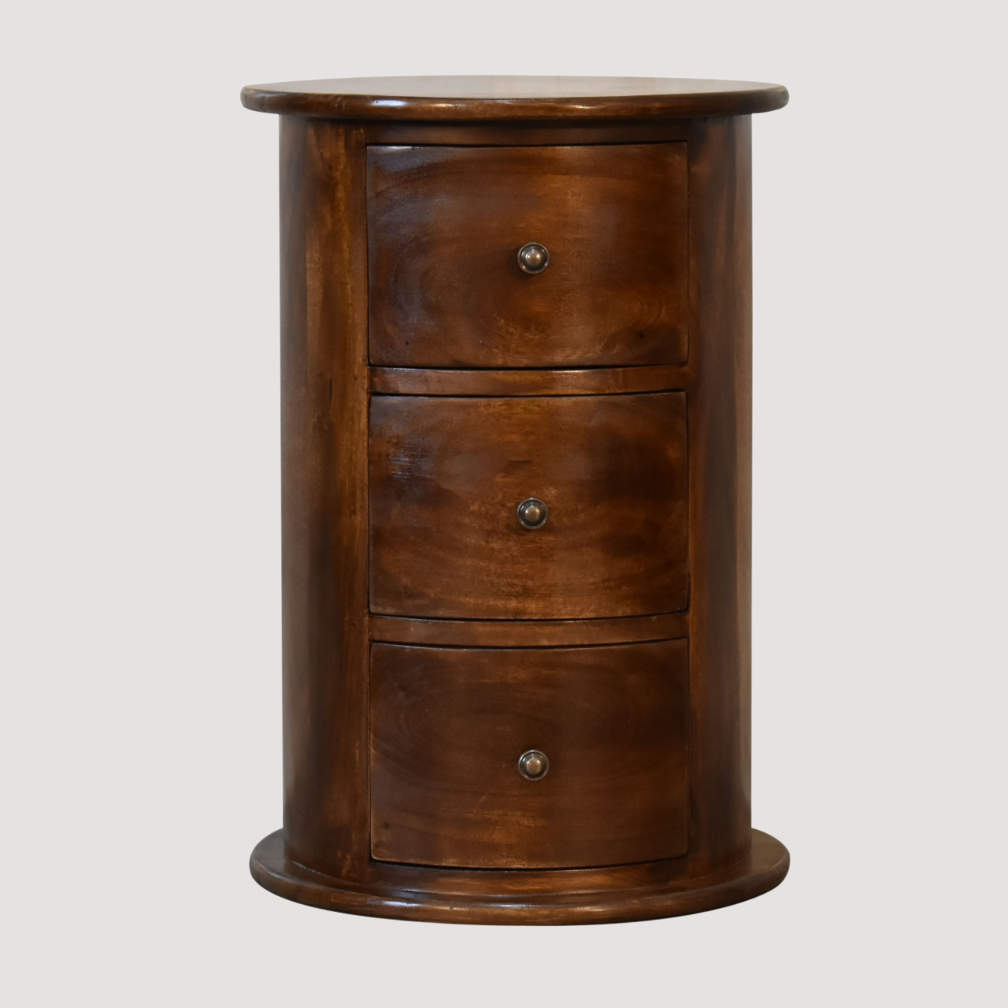 Artisan Chestnut Ronde Kist – 3-ladenkast voor stijlvolle accentopslag