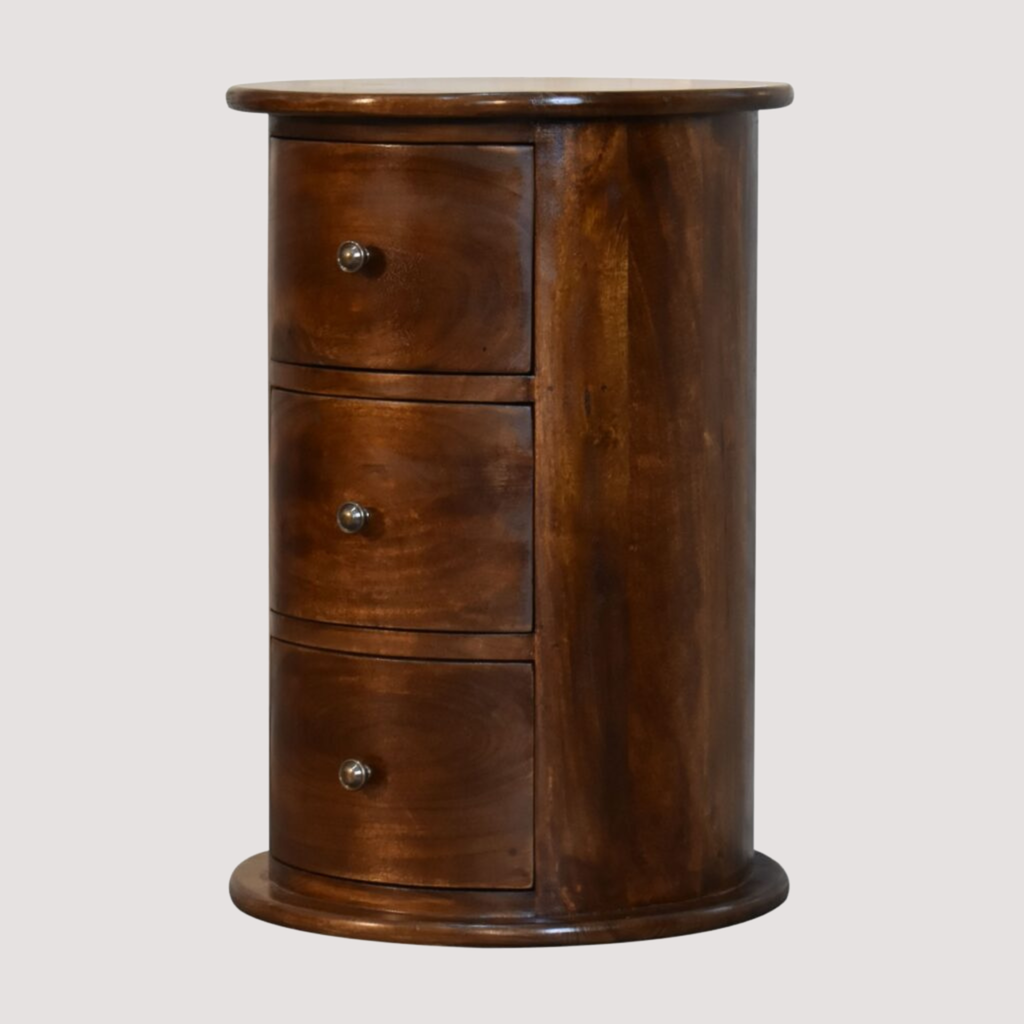 Artisan Chestnut Ronde Kist – 3-ladenkast voor stijlvolle accentopslag