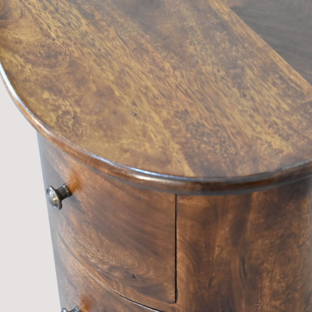 Artisan Chestnut Ronde Kist – 3-ladenkast voor stijlvolle accentopslag