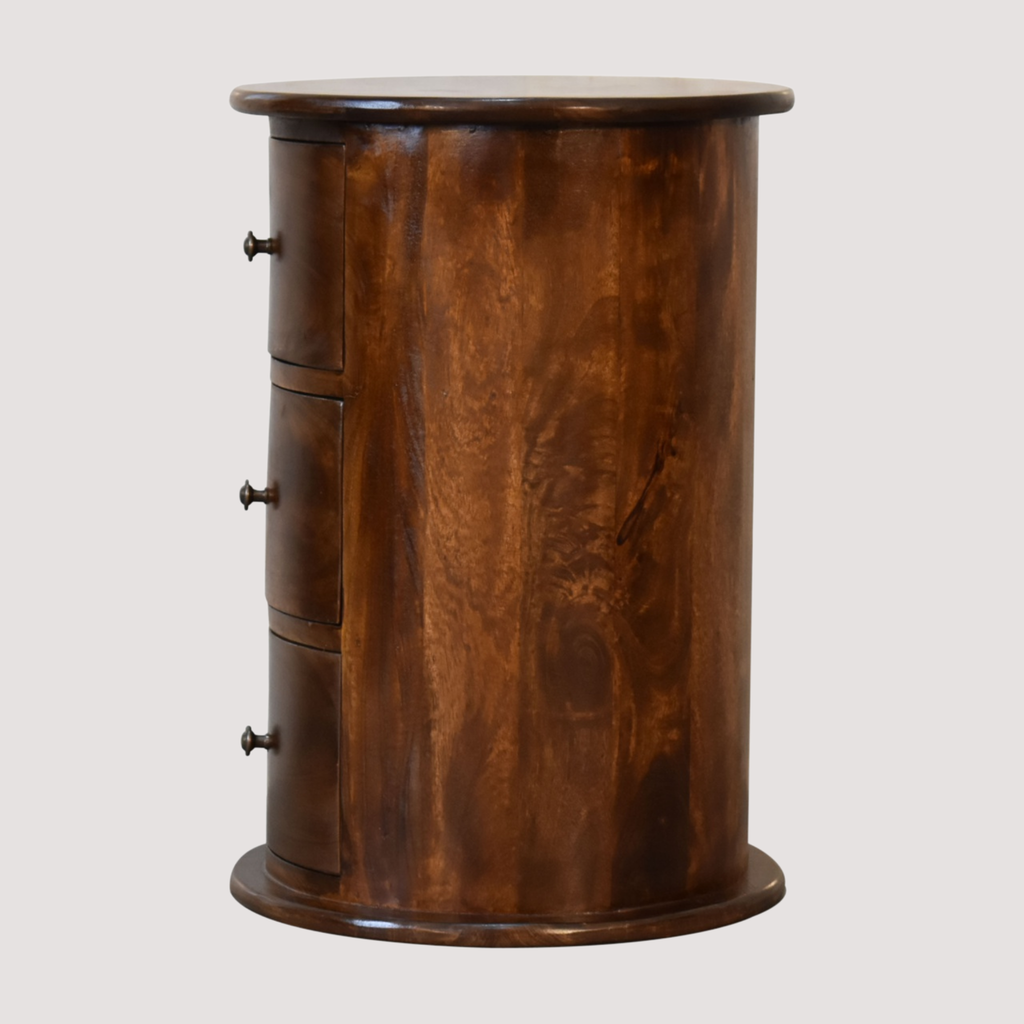 Artisan Chestnut Ronde Kist – 3-ladenkast voor stijlvolle accentopslag