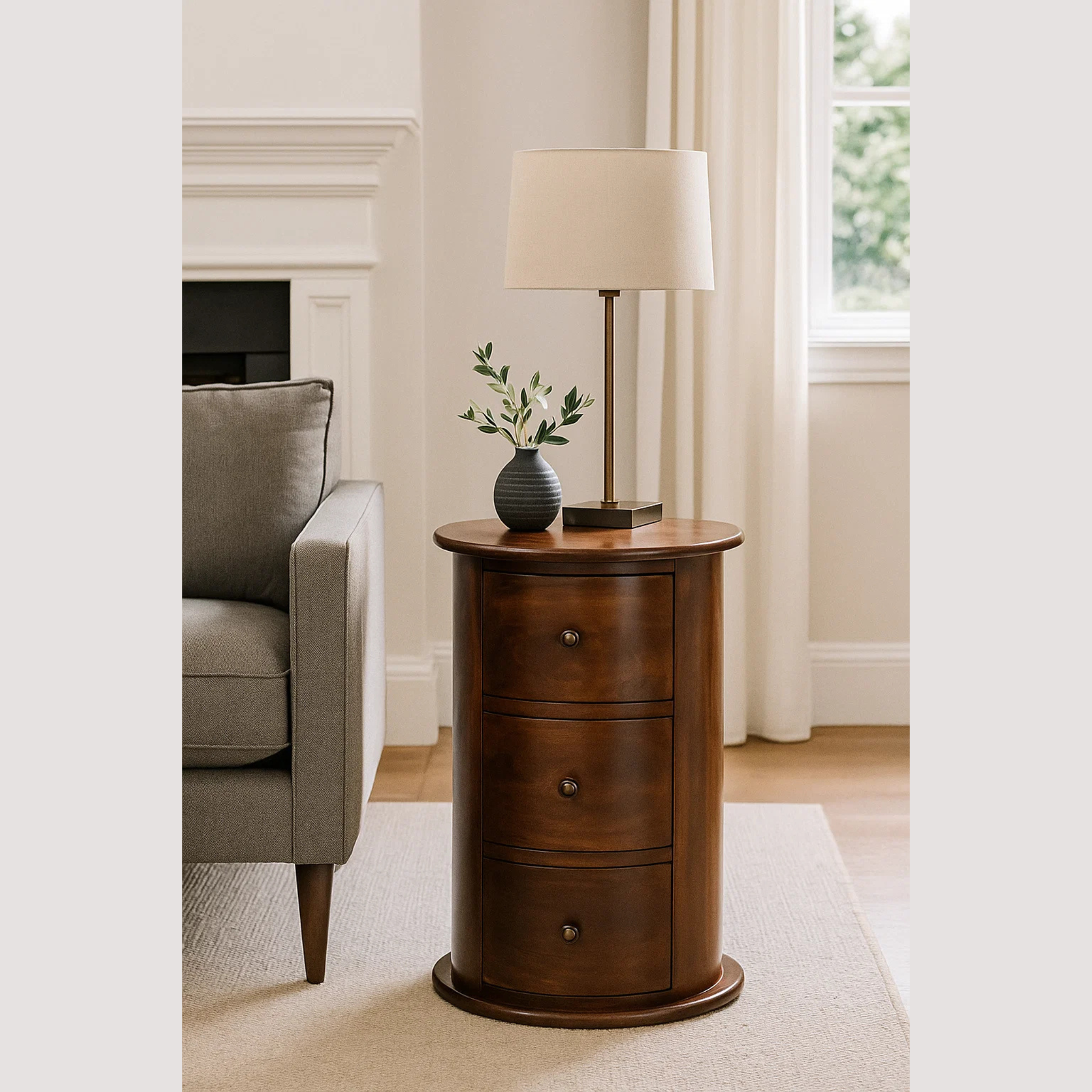 Artisan Chestnut Ronde Kist – 3-ladenkast voor stijlvolle accentopslag