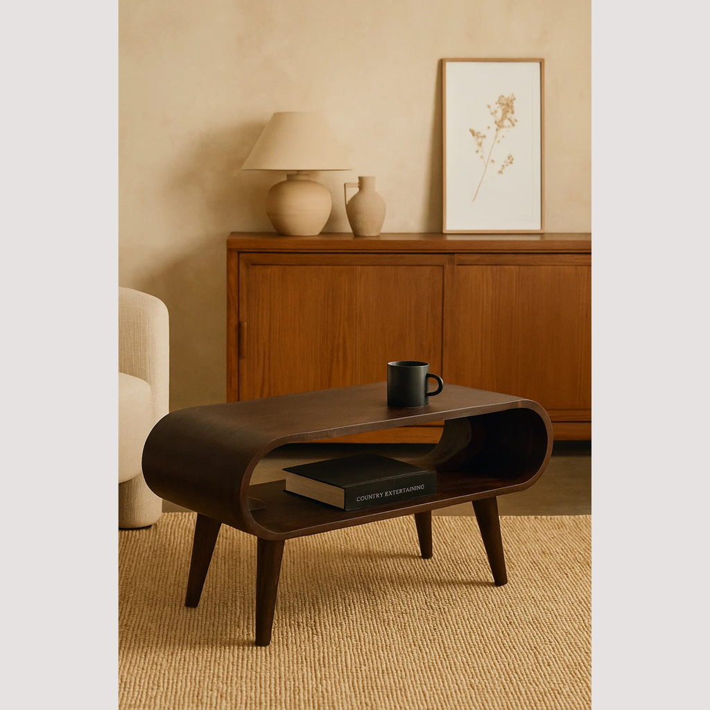 Salontafel met walnoothouten afwerking – elegant licht houtdesign voor gezellige interieurs