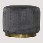 Glamoureuze ronde voetenbank van fluweel – geplooide gestoffeerde voetenbank voor stijlvol comfort