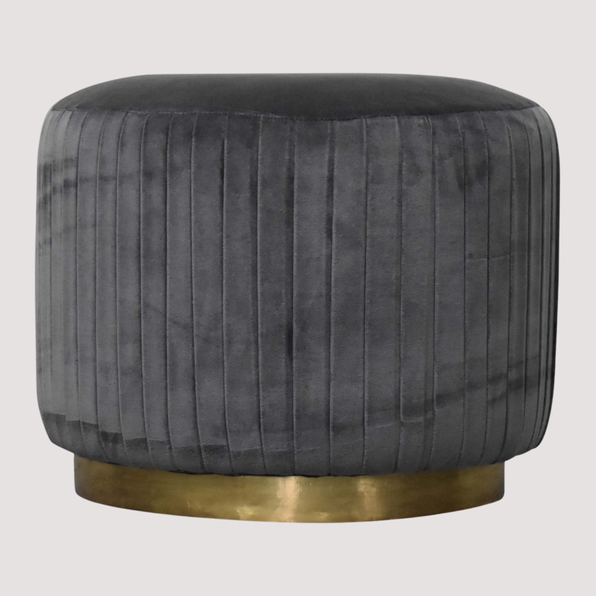 Glamoureuze ronde voetenbank van fluweel – geplooide gestoffeerde voetenbank voor stijlvol comfort