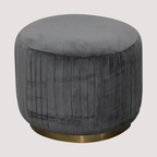 Glamoureuze ronde voetenbank van fluweel – geplooide gestoffeerde voetenbank voor stijlvol comfort