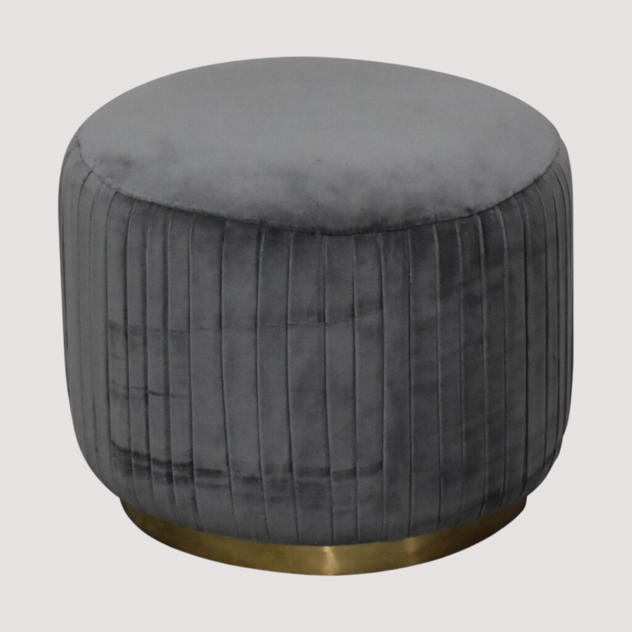 Glamoureuze ronde voetenbank van fluweel – geplooide gestoffeerde voetenbank voor stijlvol comfort