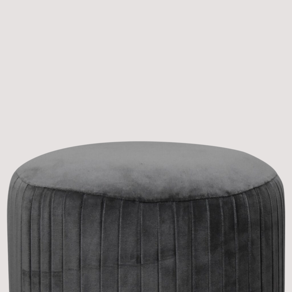 Glamoureuze ronde voetenbank van fluweel – geplooide gestoffeerde voetenbank voor stijlvol comfort