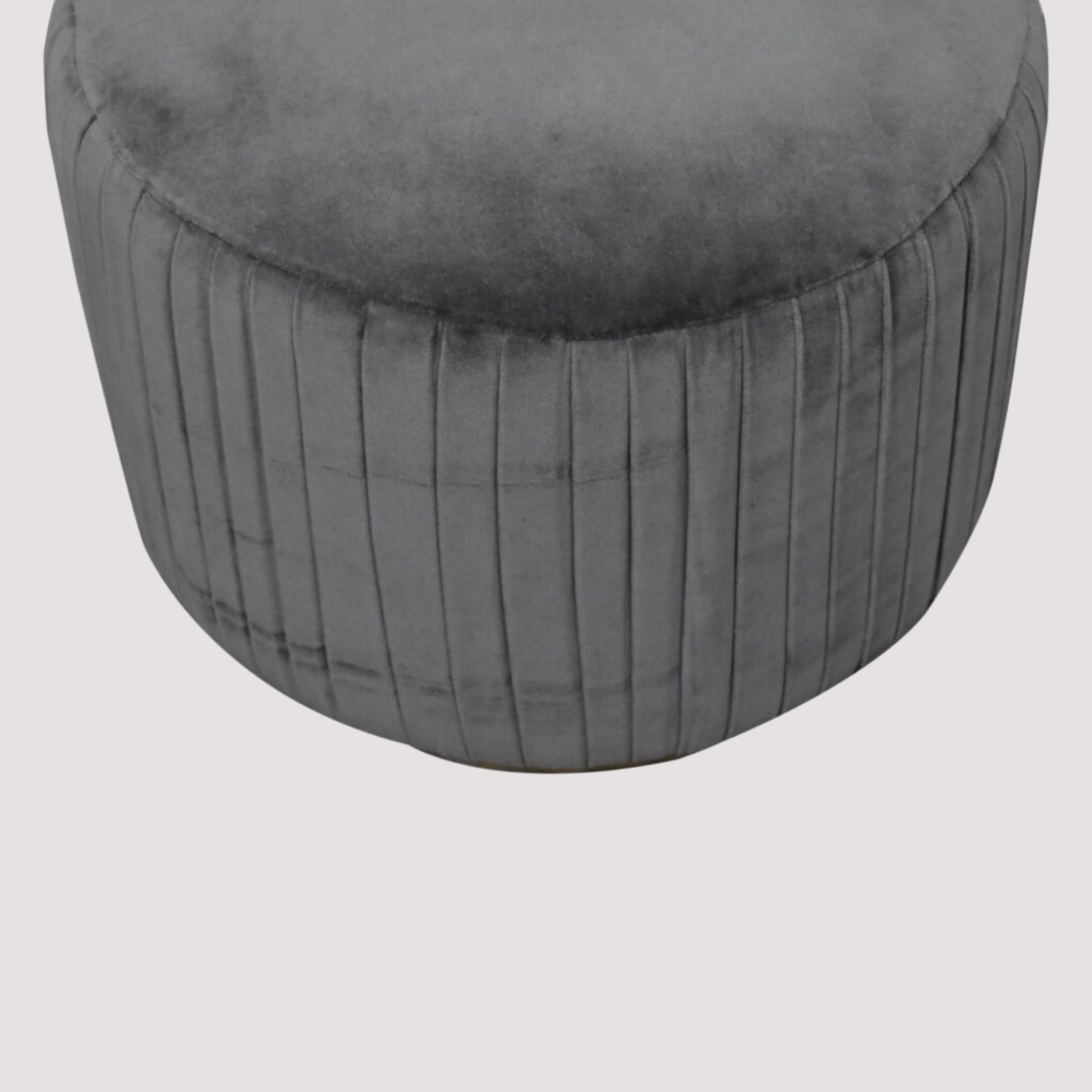 Glamoureuze ronde voetenbank van fluweel – geplooide gestoffeerde voetenbank voor stijlvol comfort