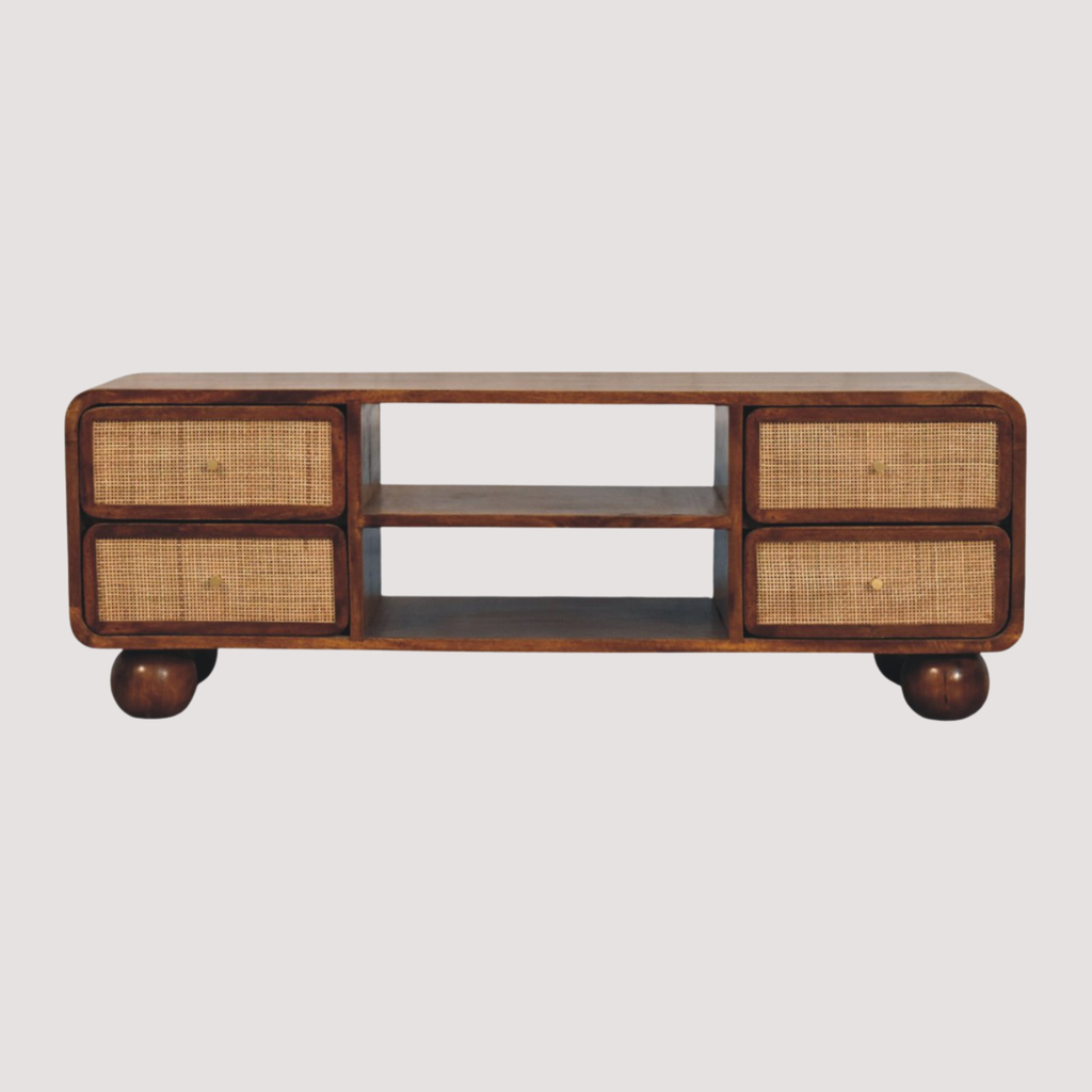 Handgemaakte mediastandaard van kastanjehout - entertainmentmeubel met vier laden voor moderne woningen