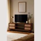 Handgemaakte mediastandaard van kastanjehout - entertainmentmeubel met vier laden voor moderne woningen