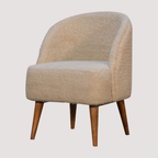 Gebogen Bouclé stoel - Crèmekleurige structuurstof kuipzitting voor moderne interieurs