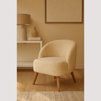 Gebogen Bouclé stoel - Crèmekleurige structuurstof kuipzitting voor moderne interieurs