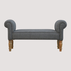 Elegante zwarte tweed gestoffeerde bank - Klassieke accentstoel met gesneden houten poten